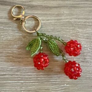 Anthropologie Beaded Fruit Bag Charm Knitted fish